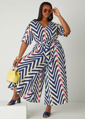 Abstract Linen Blend Jumpsuit