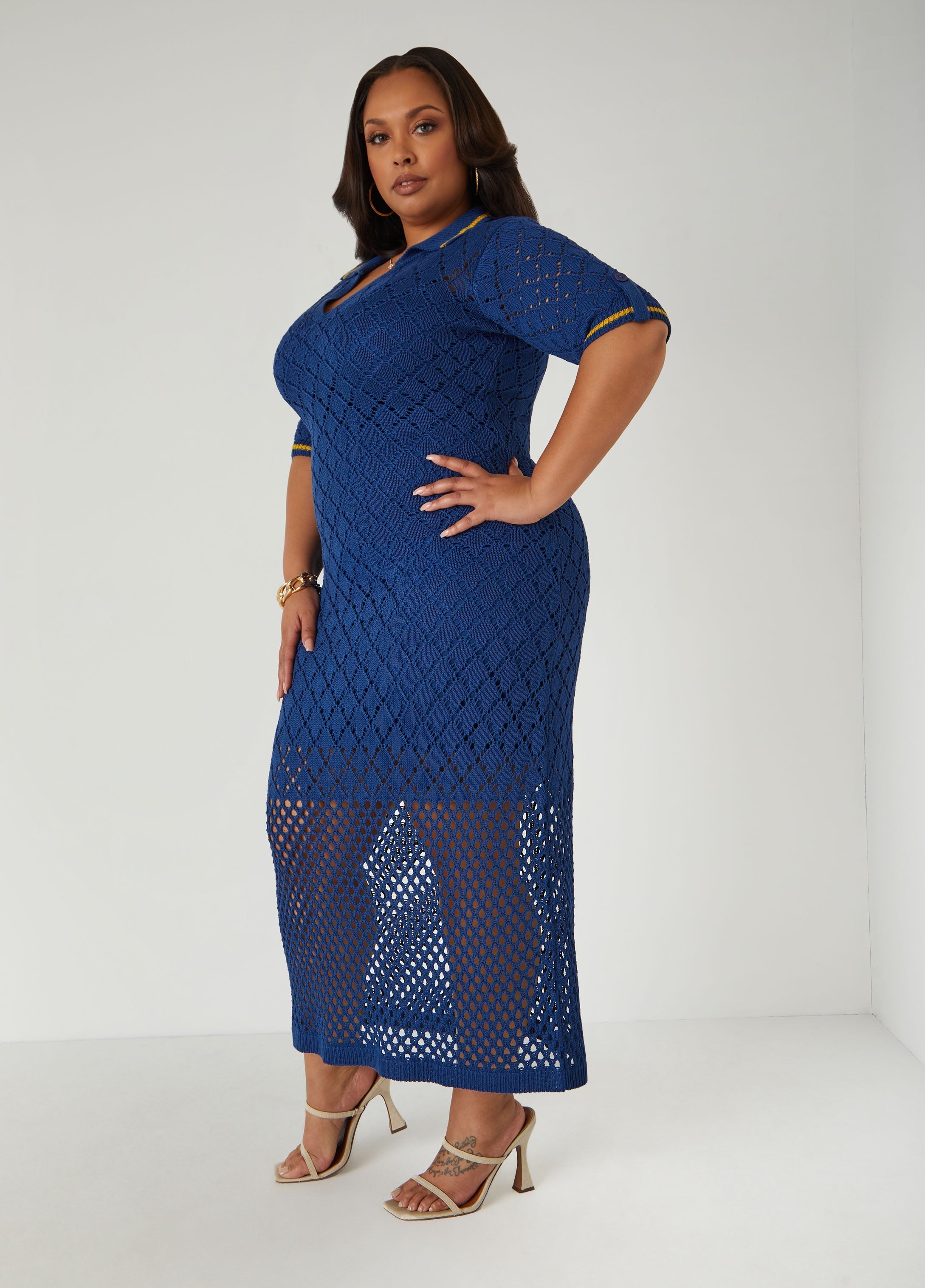 Pointelle Knit Polo Maxi Dress