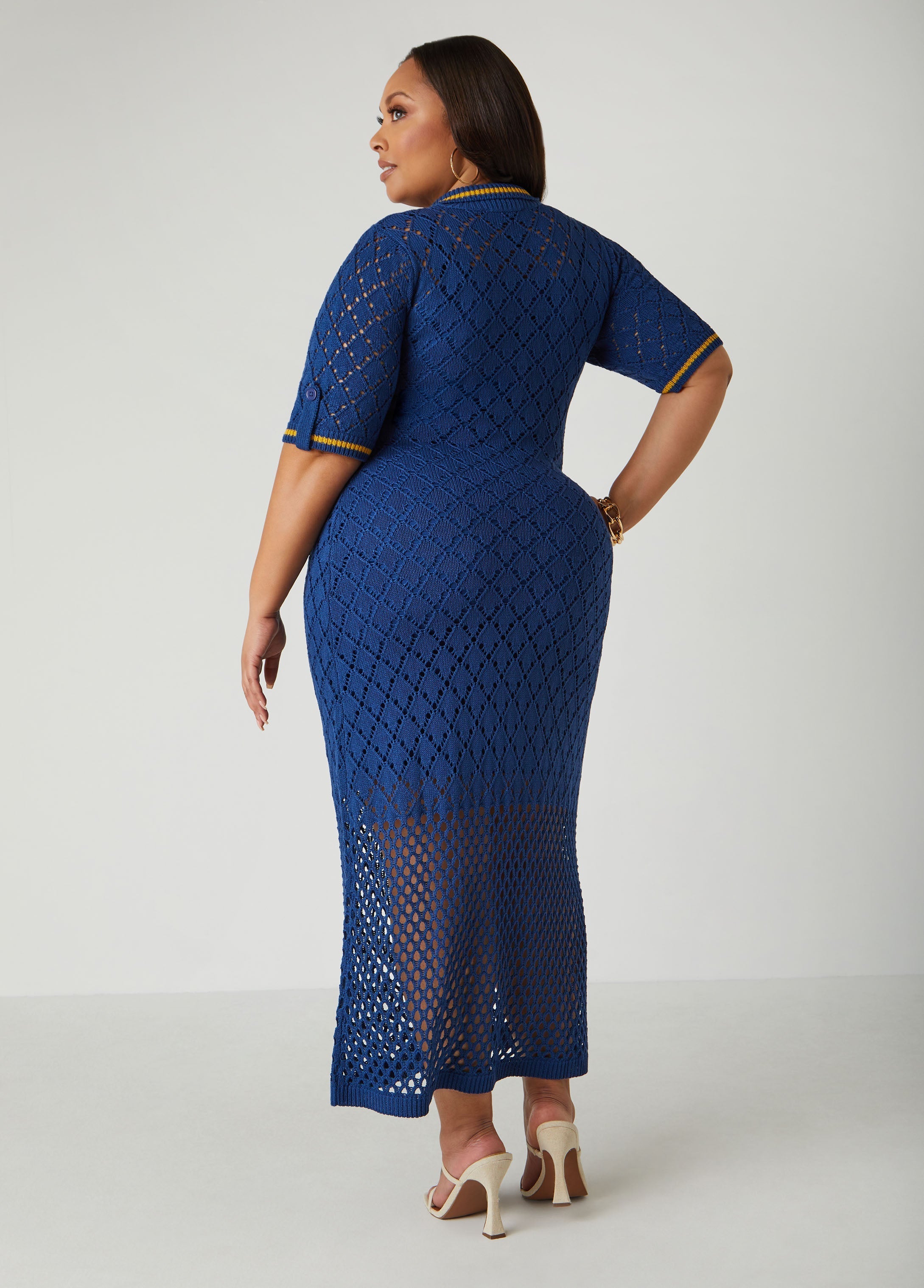 Pointelle Knit Polo Maxi Dress