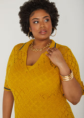 Pointelle Knit Polo Maxi Dress