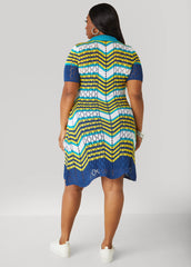 Striped Pointelle Knit Polo Dress