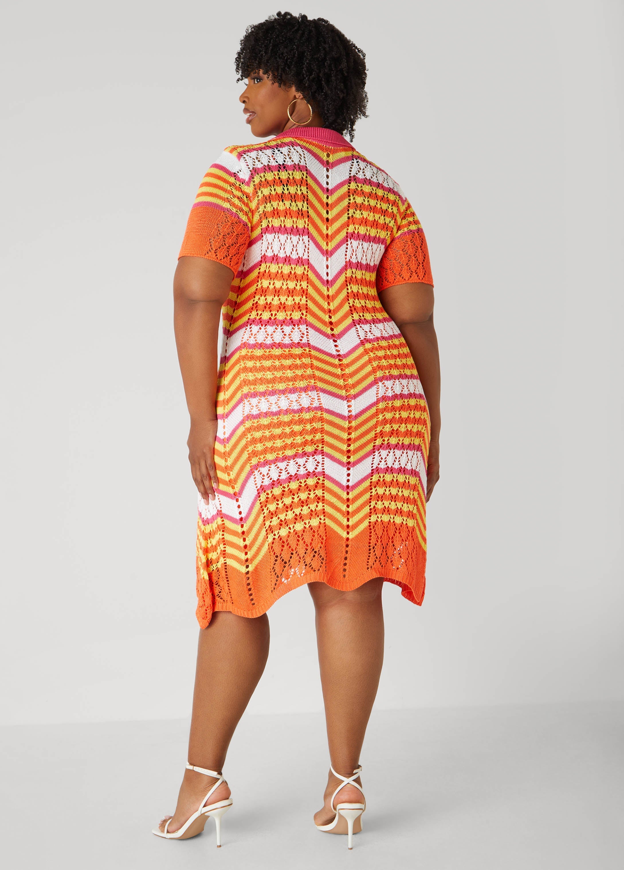 Striped Pointelle Knit Polo Dress