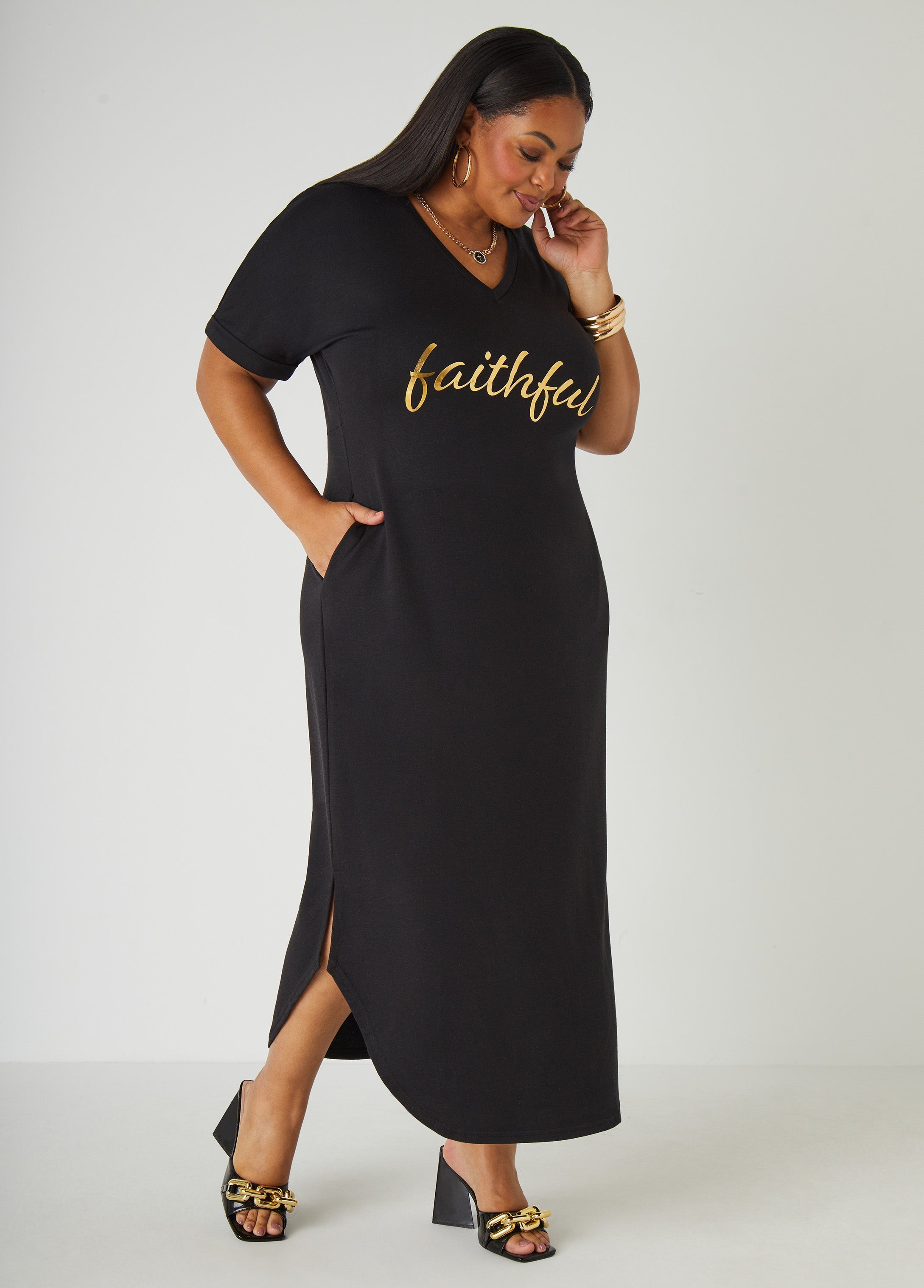Metallic Graphic T Shirt Dress