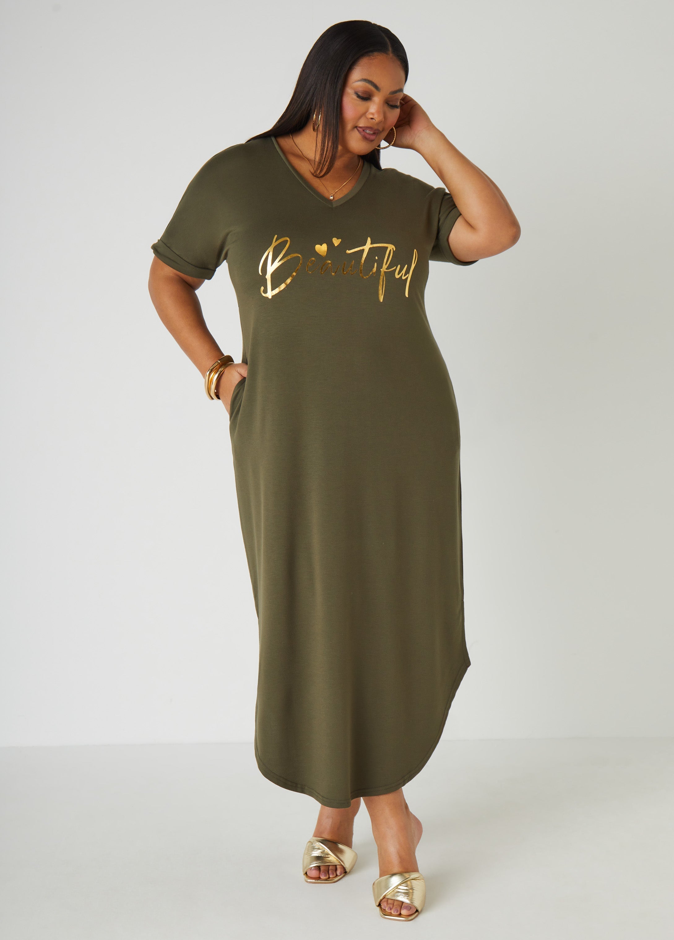 Metallic Graphic T Shirt Dress