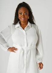 Belted Organza Shirtdress