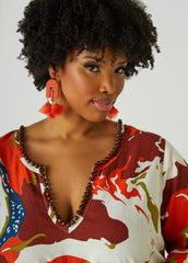 Beaded Printed Tunic Dress