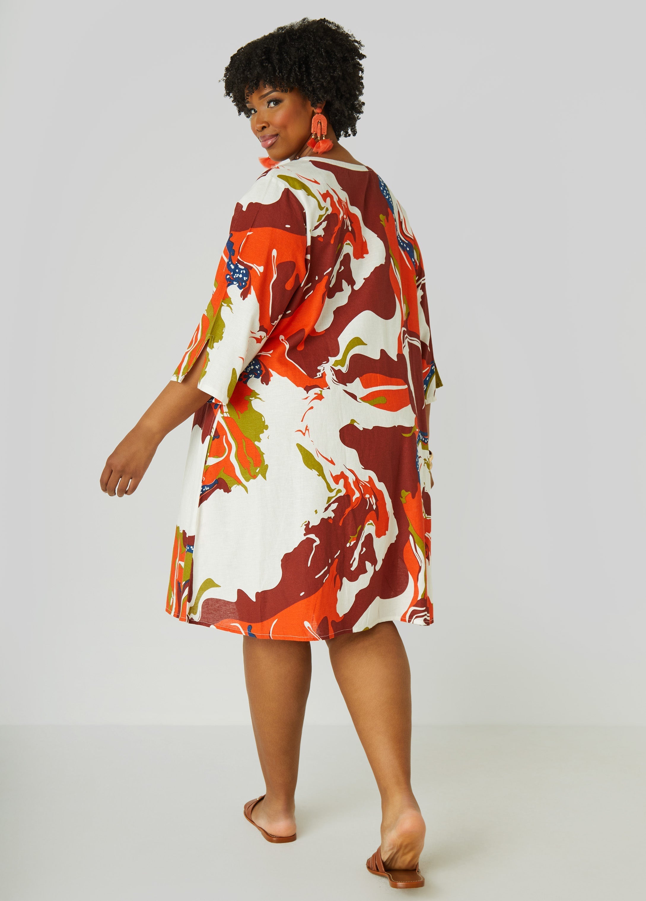Beaded Printed Tunic Dress