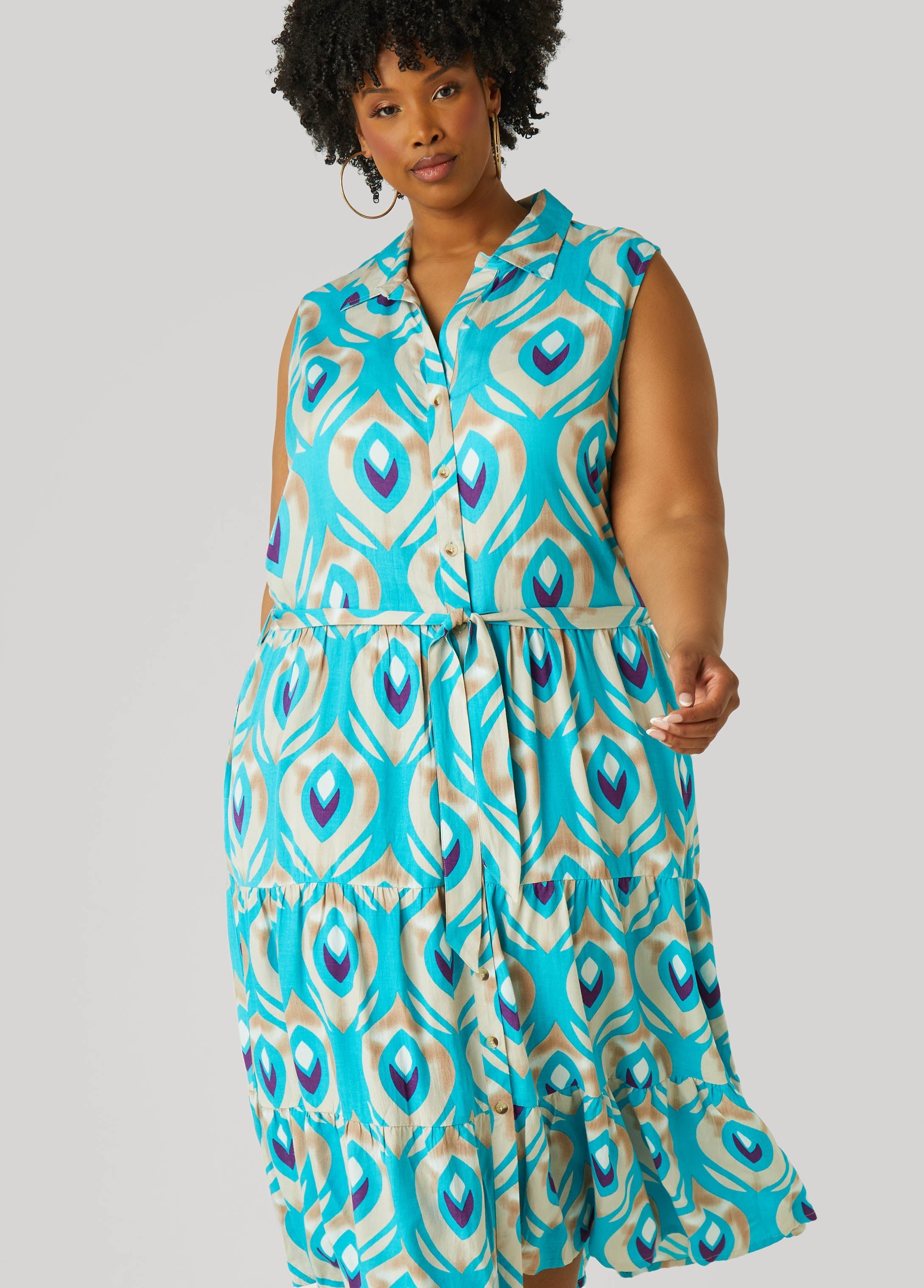 Flounced Printed Shirtdress