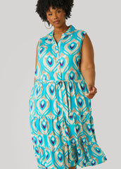 Flounced Printed Shirtdress