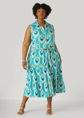 Flounced Printed Shirtdress