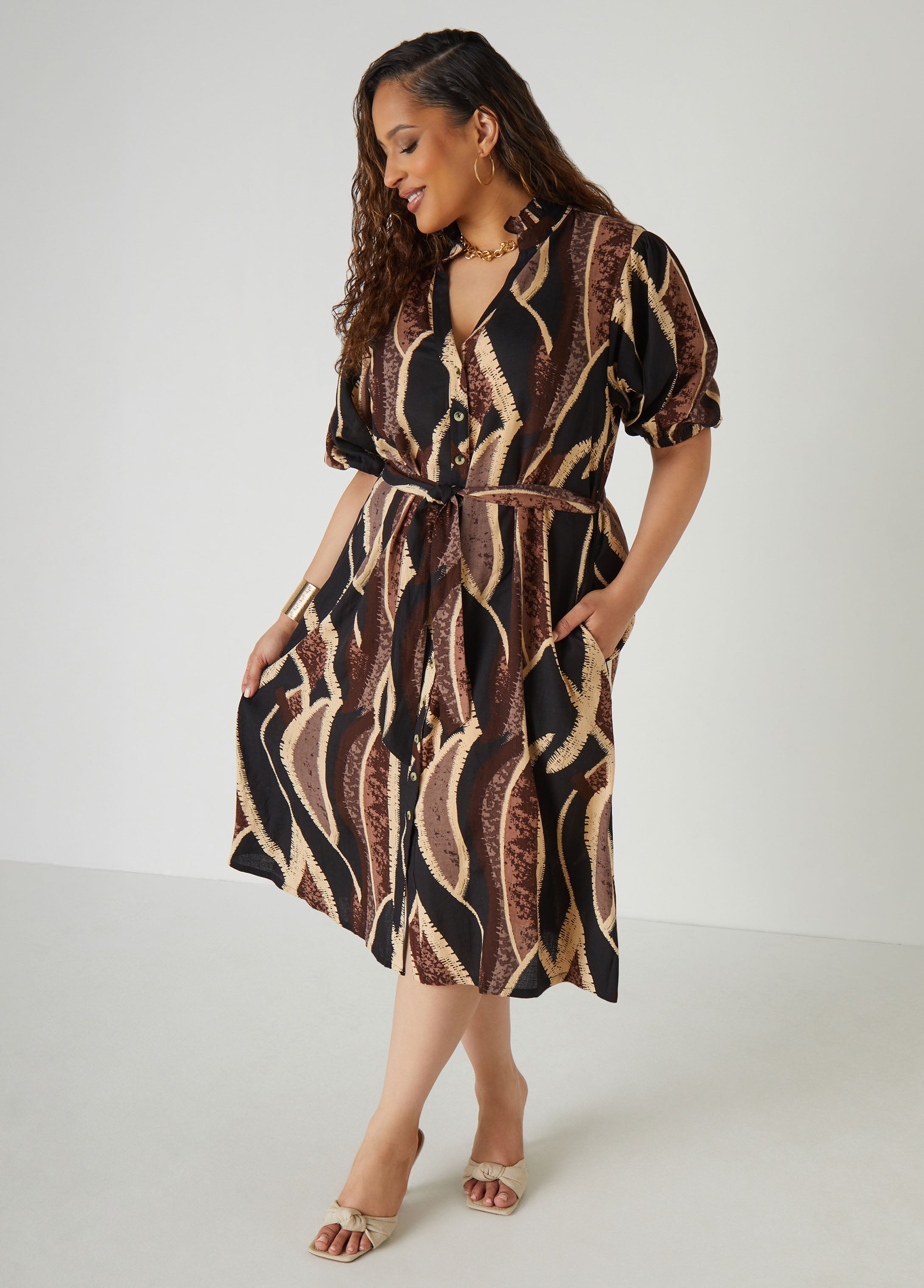 Ruffled Printed Shirtdress