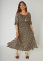 Shirred Geo Print Maxi Dress