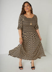 Shirred Geo Print Maxi Dress