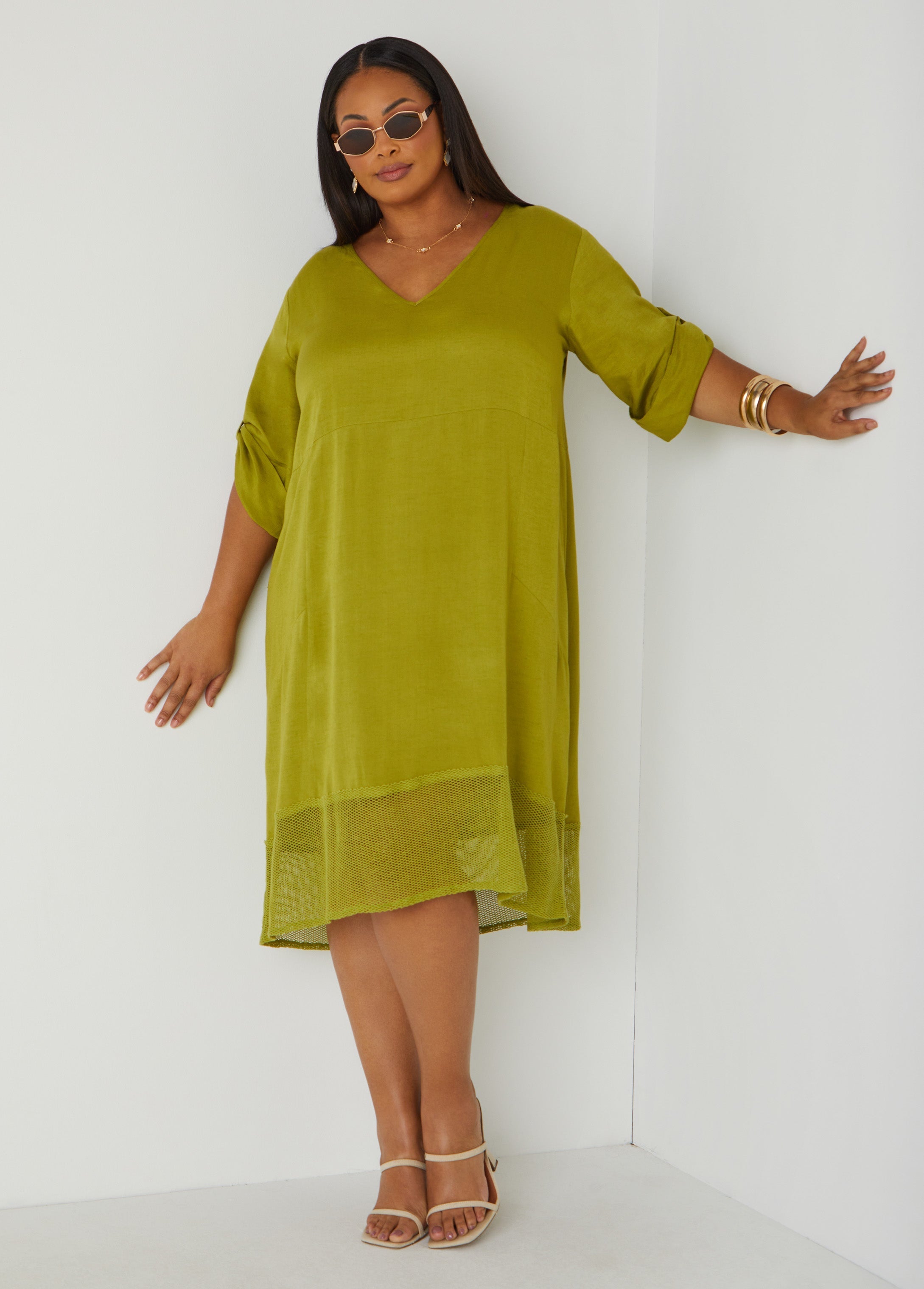Fishnet Paneled Midi Dress