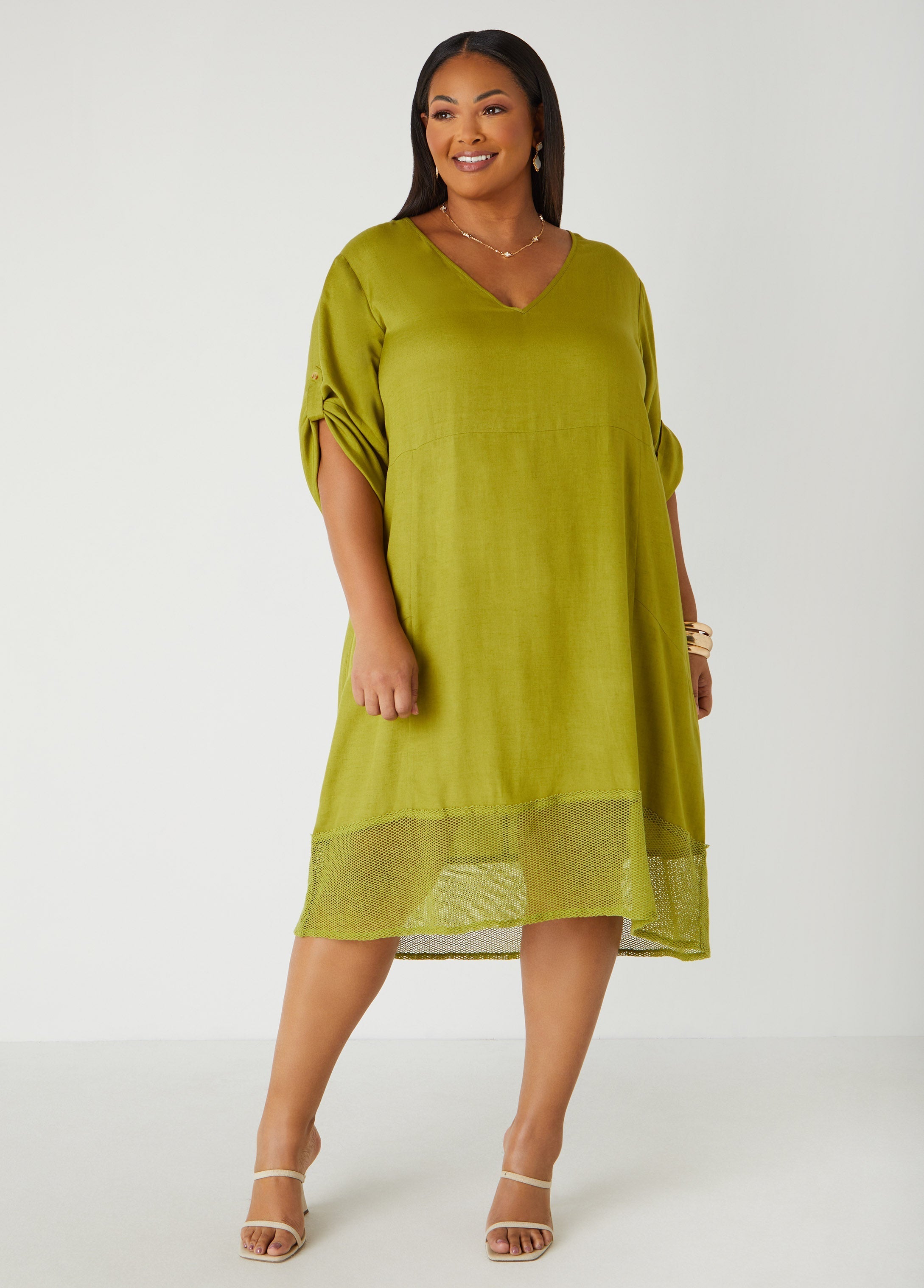 Fishnet Paneled Midi Dress