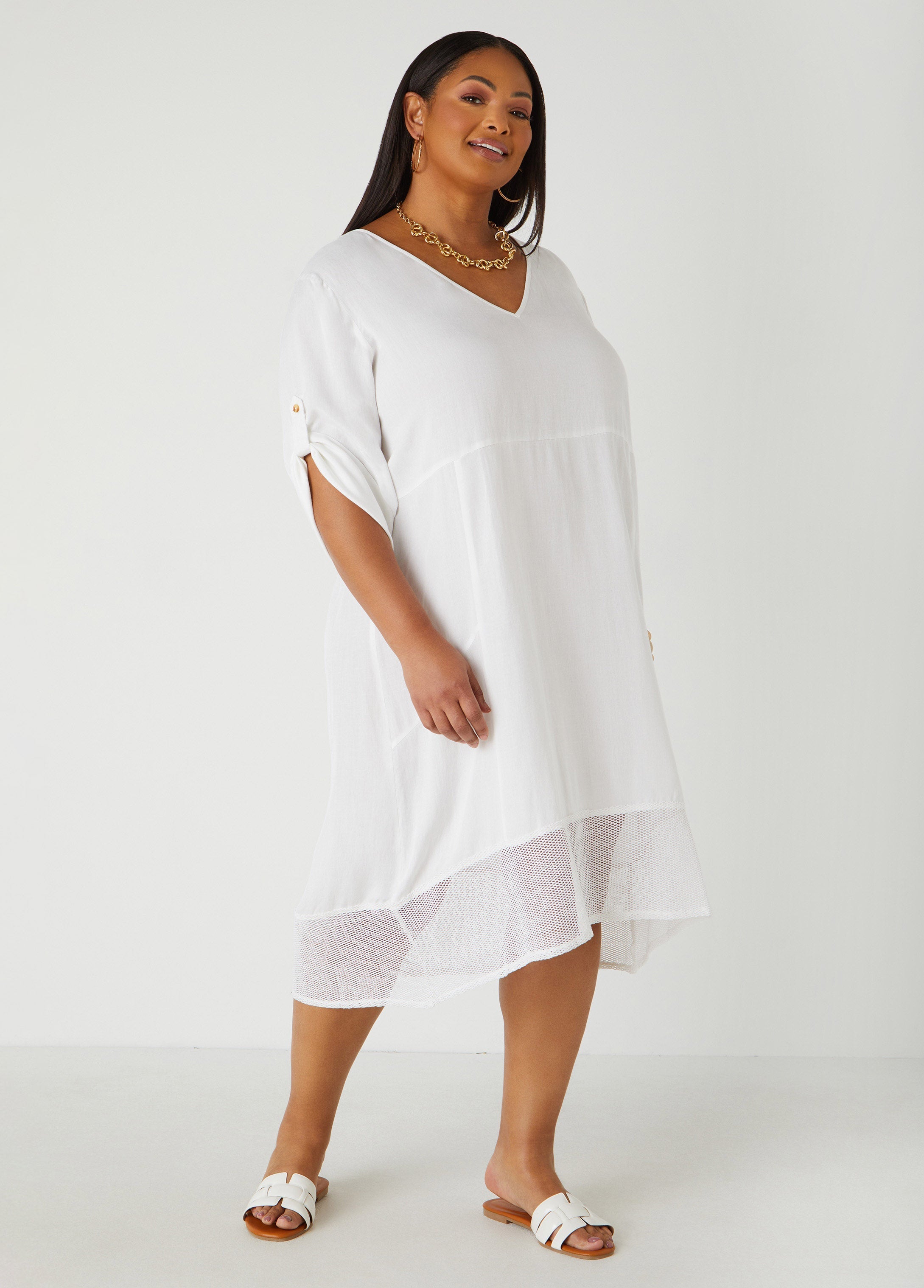 Fishnet Paneled V Neck Dress