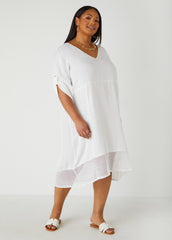 Fishnet Paneled V Neck Dress