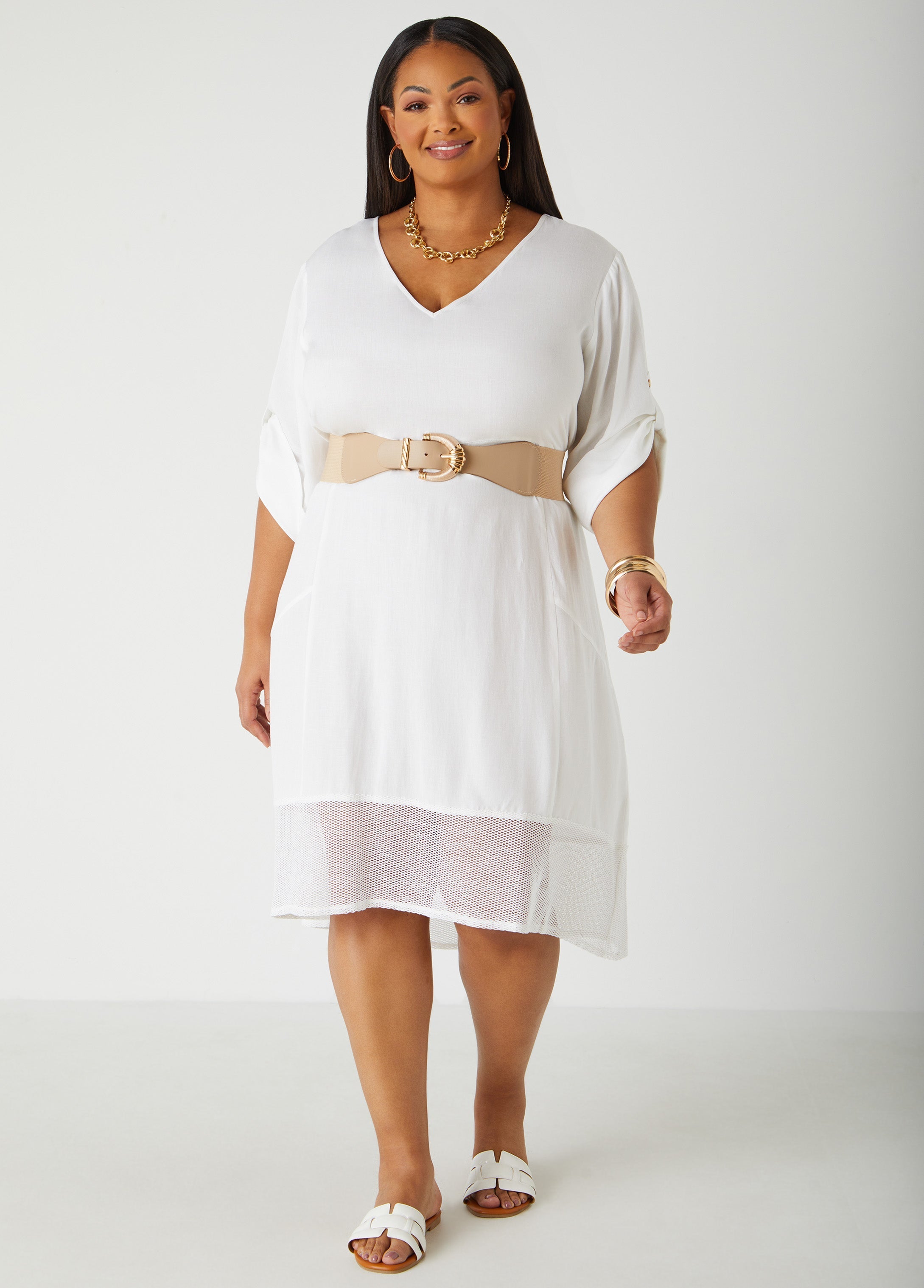 Fishnet Paneled V Neck Dress