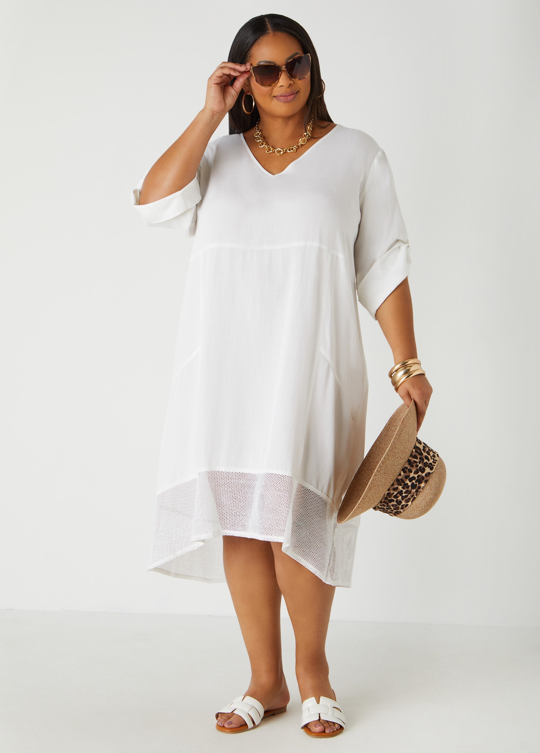 Fishnet Paneled V Neck Dress