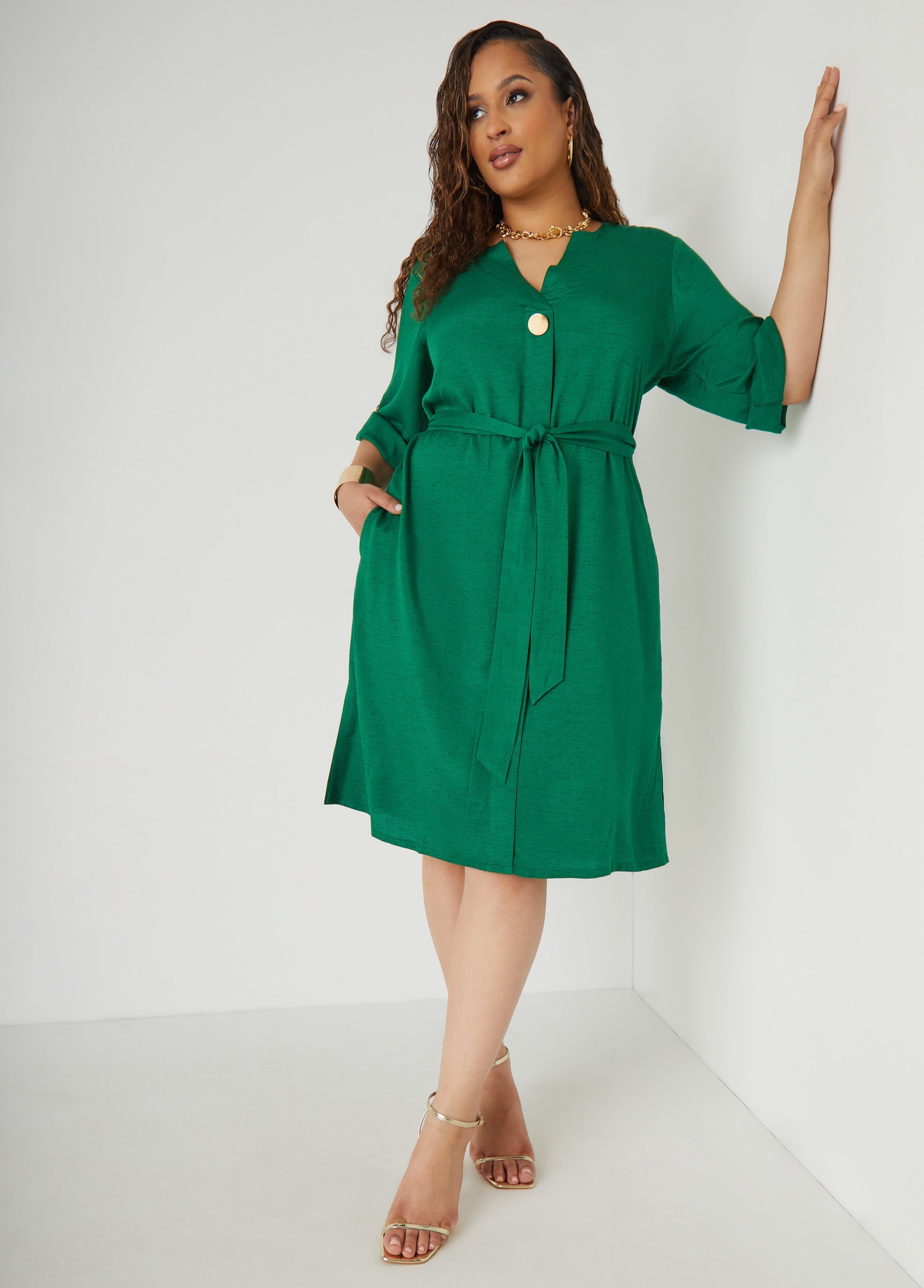 Button Embellished Shirtdress