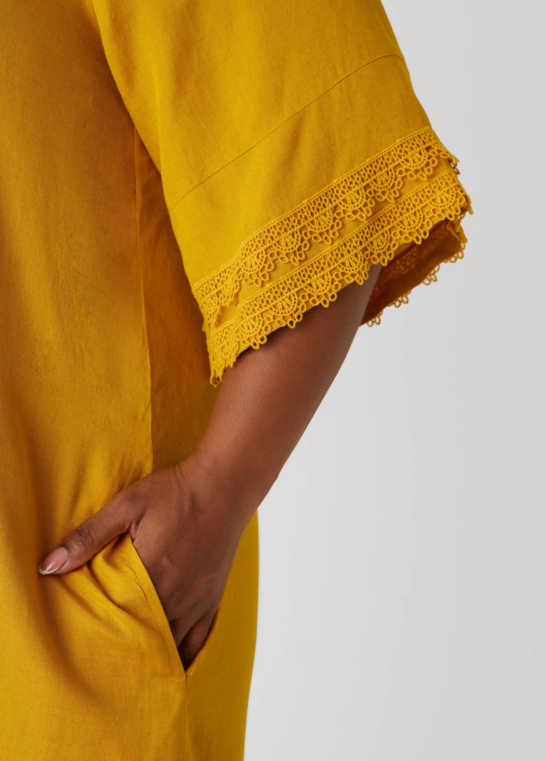 Crochet Trimmed V Neck Dress