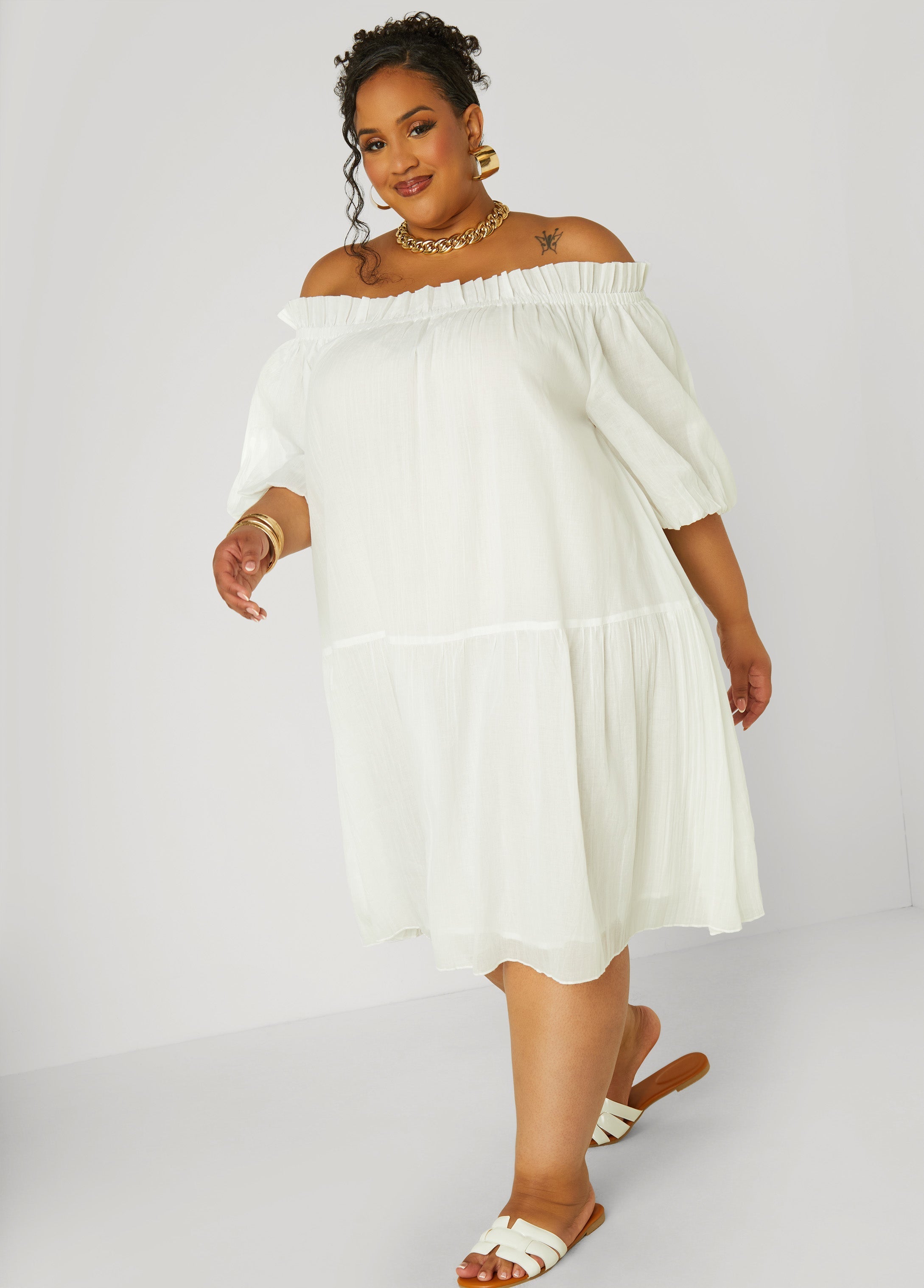 Off The Shoulder Gauze Dress