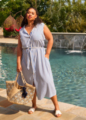 Button Front Striped Shirtdress