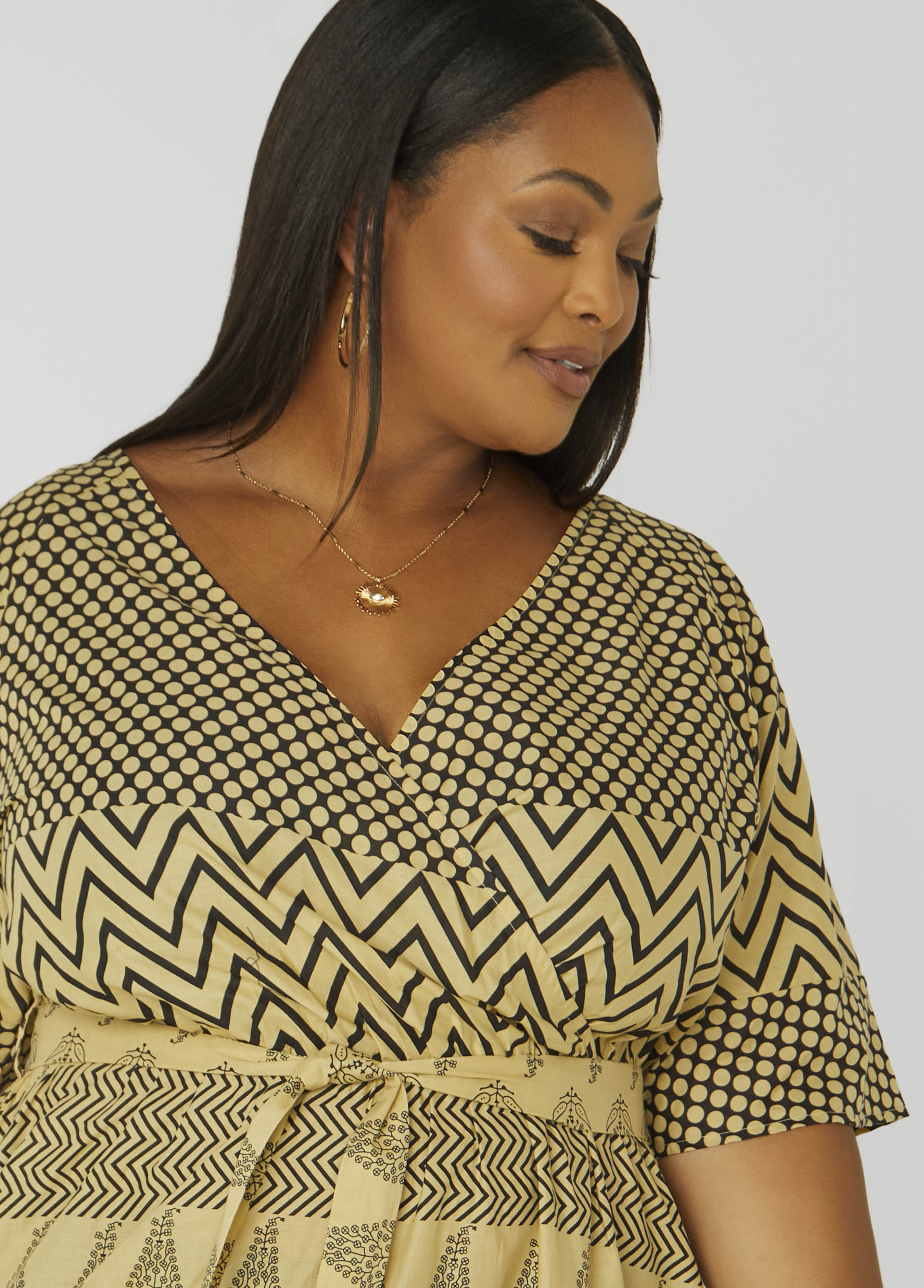 Faux Wrap Printed Cotton Dress