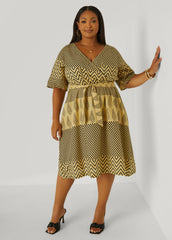 Faux Wrap Printed Cotton Dress