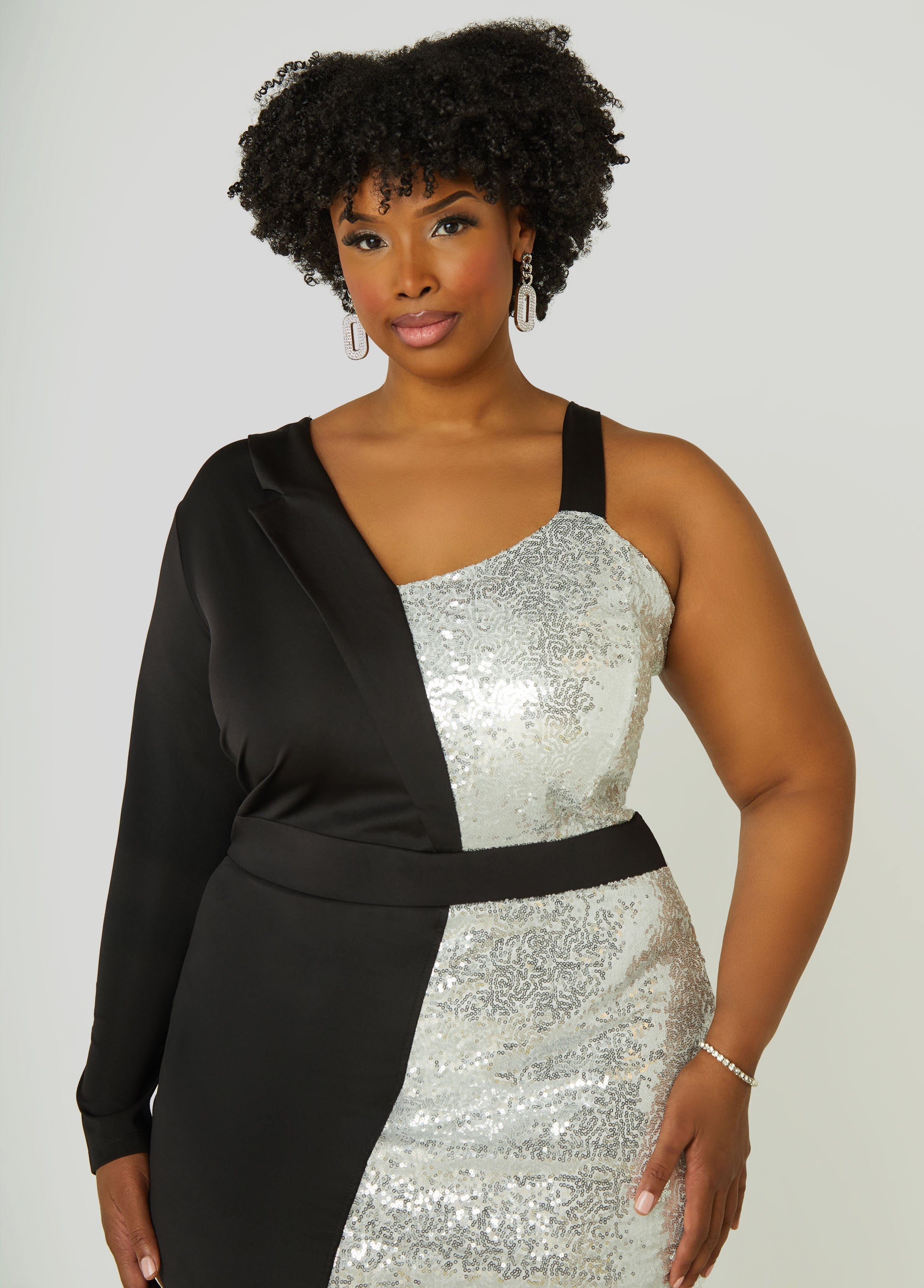 Asymmetric Sequined Blazer Dress
