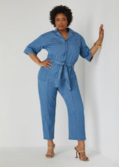 Belted Chambray Jumpsuit