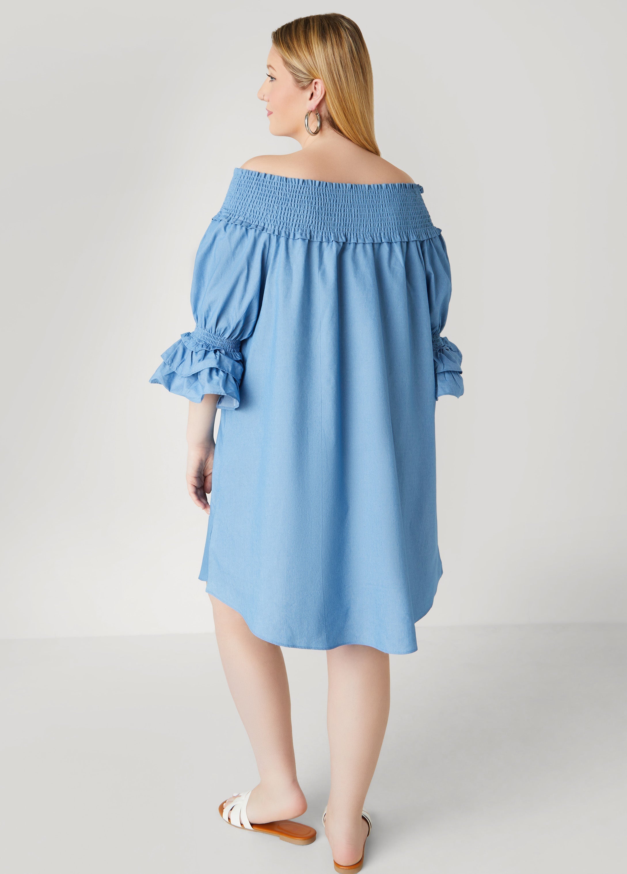 Off The Shoulder Chambray Dress