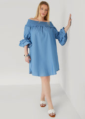 Off The Shoulder Chambray Dress