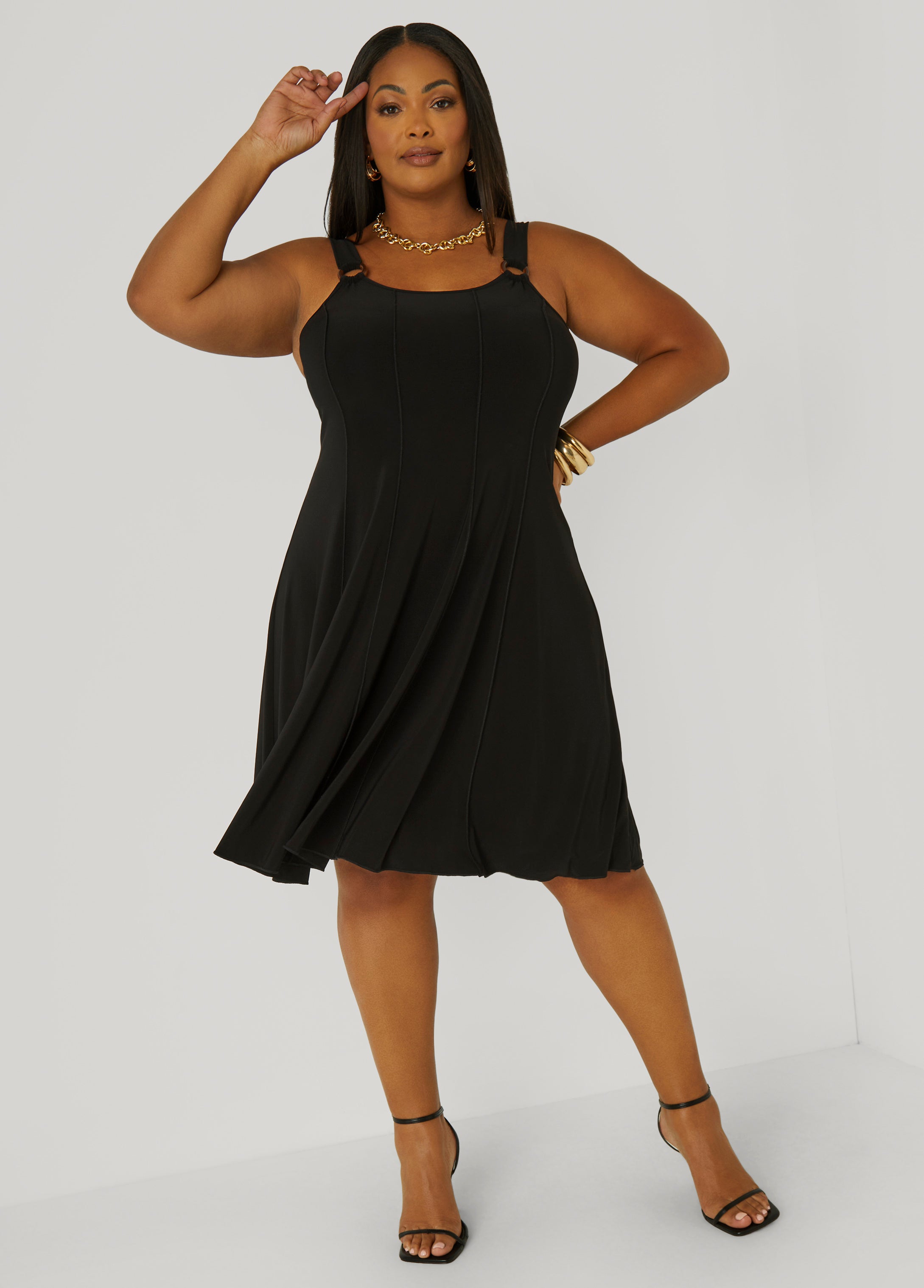 Ring Embellished Seamed Dress