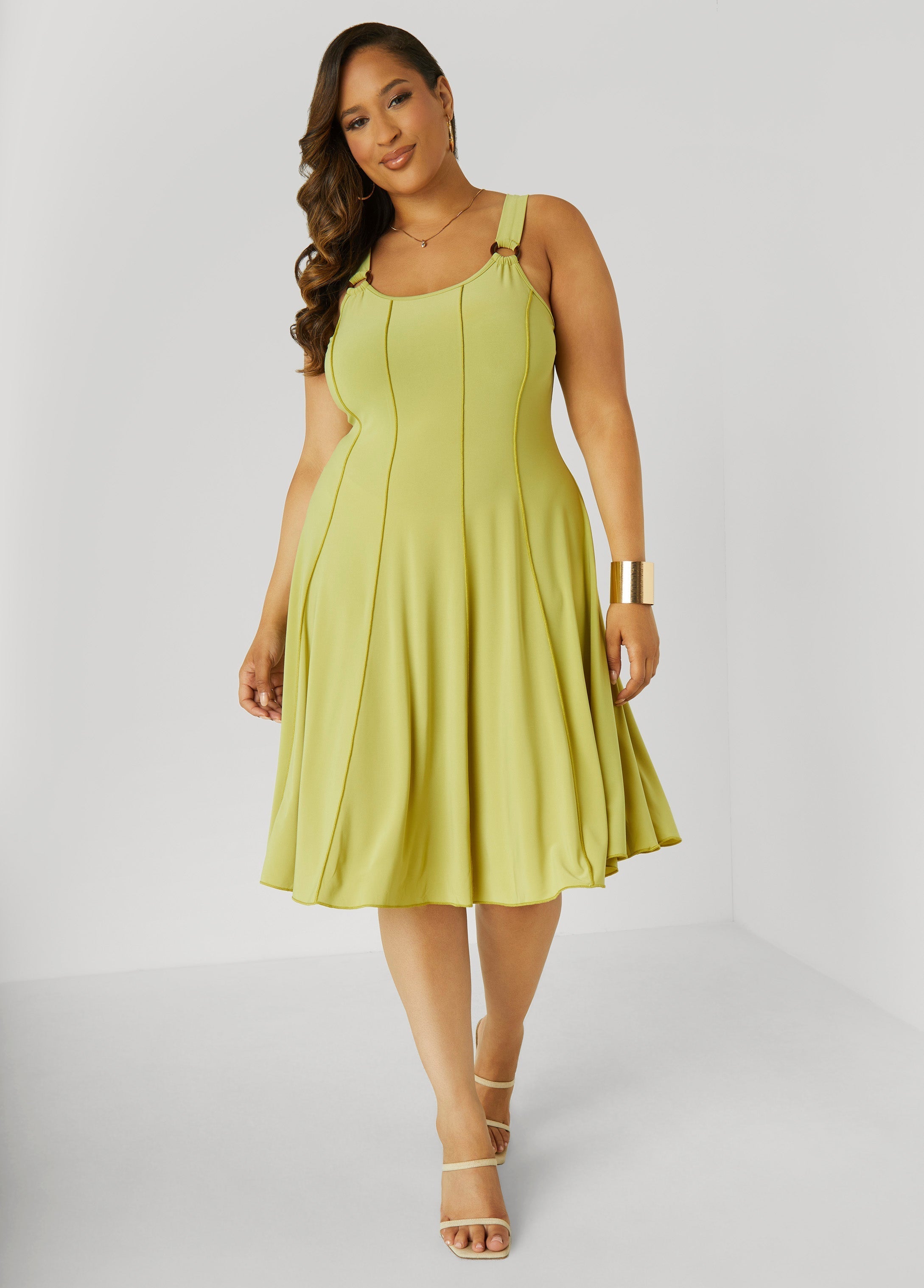 Ring Embellished Seamed Dress