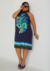 Watercolor Print Halter Dress