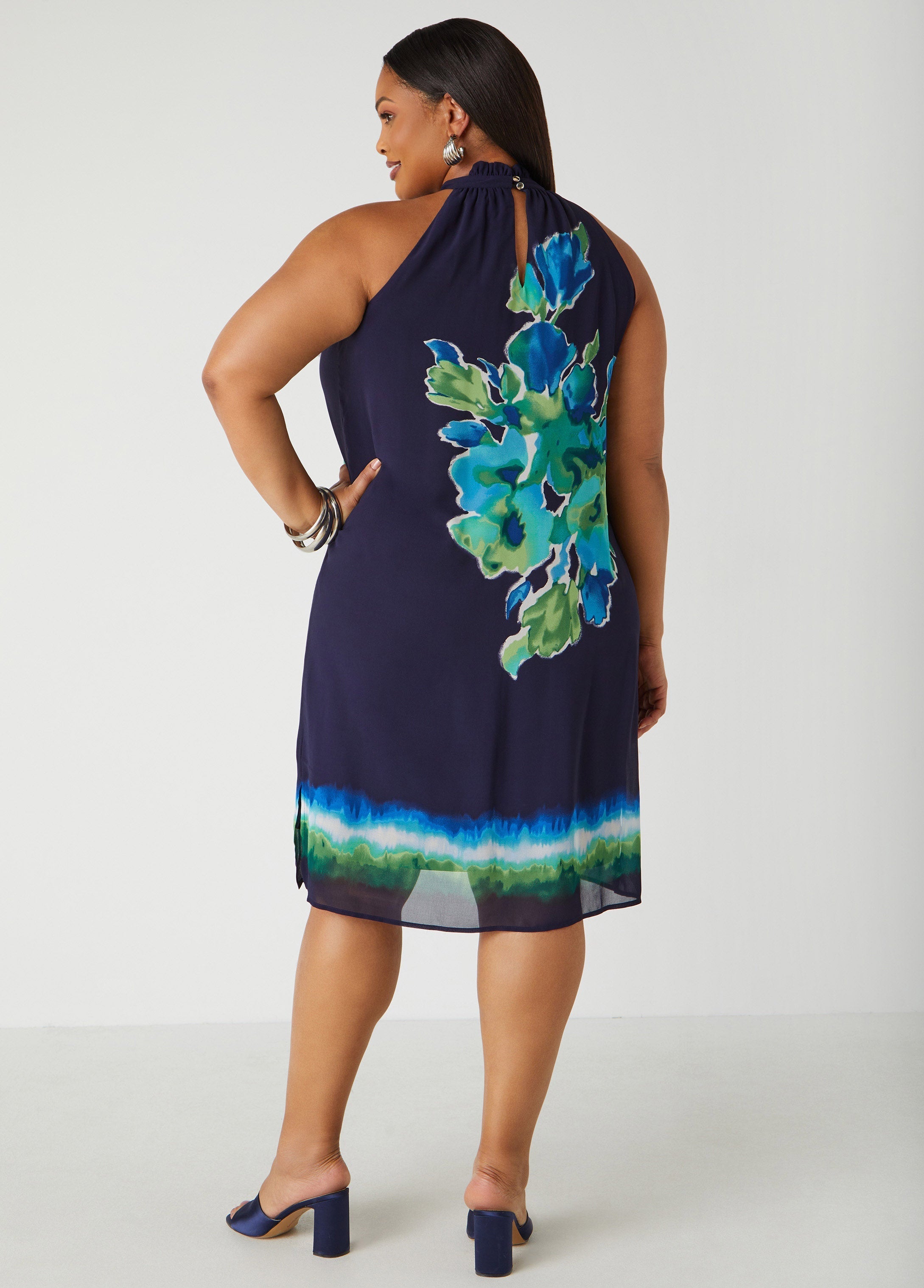 Watercolor Print Halter Dress