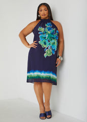 Watercolor Print Halter Dress