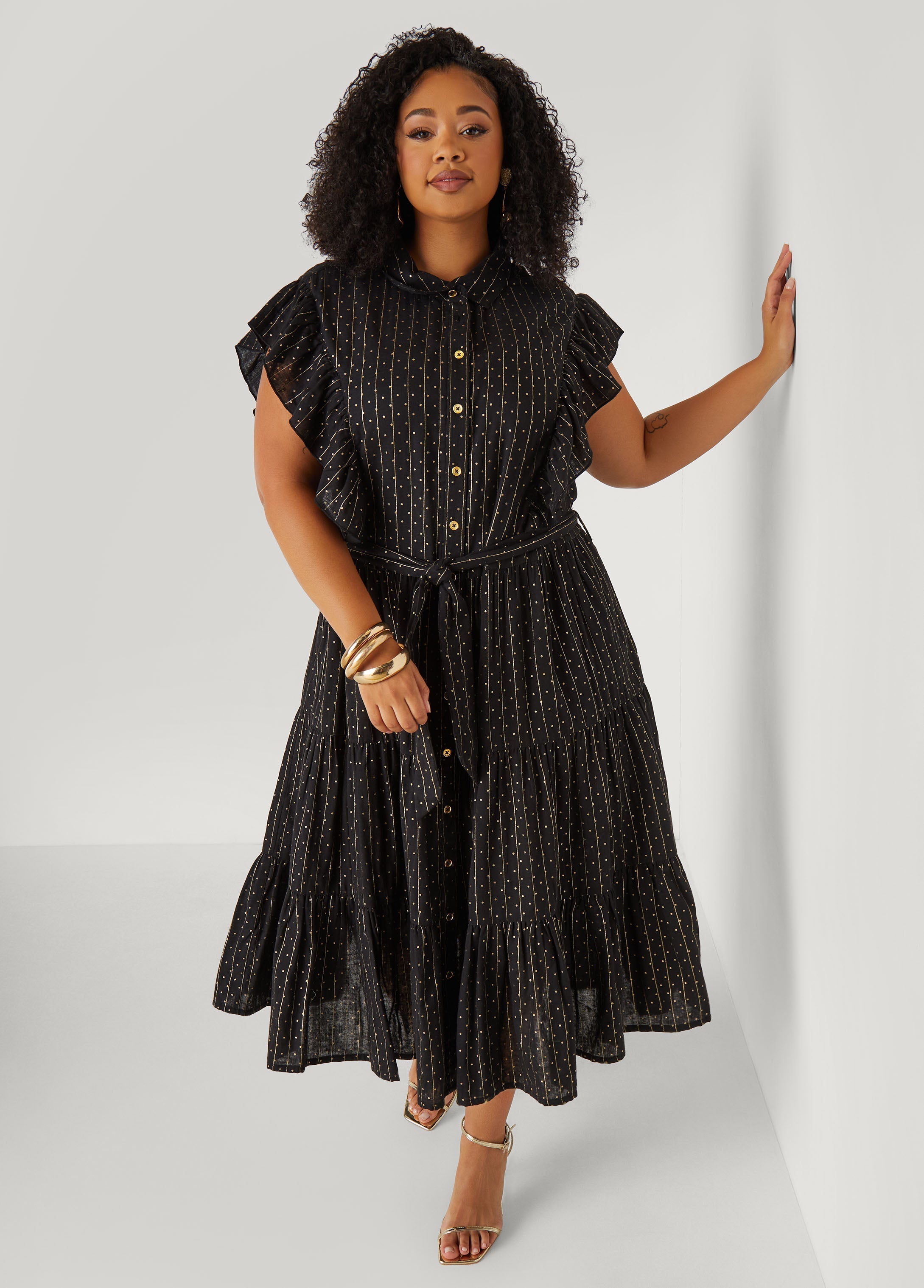 Metallic Print Midaxi Dress