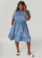 Flounced Stonewash Denim Dress