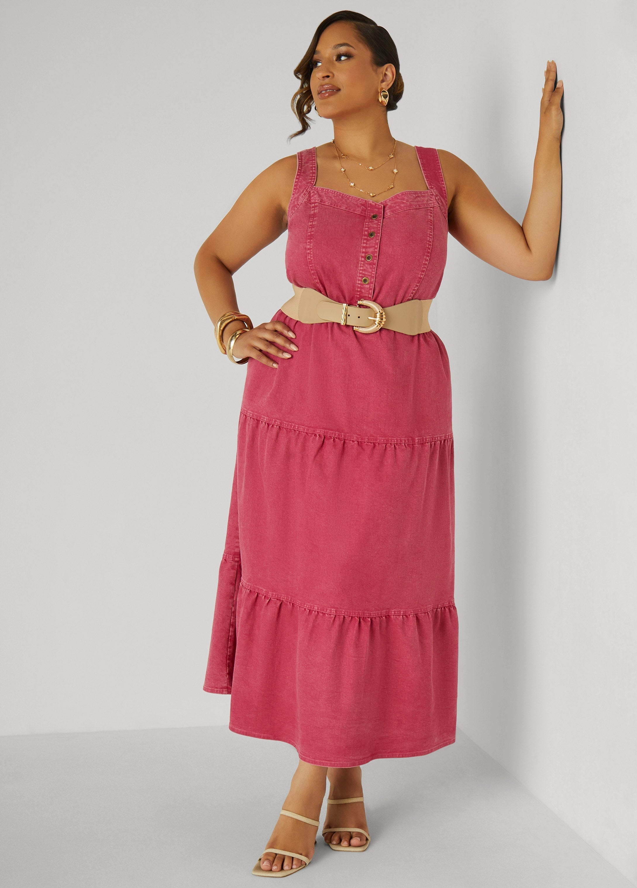 Flounced Maxi Denim Dress
