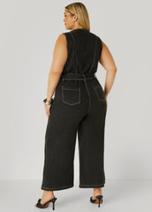 Belted Denim Wide Leg Jumpsuit