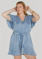 Ruffle Trimmed Chambray Romper