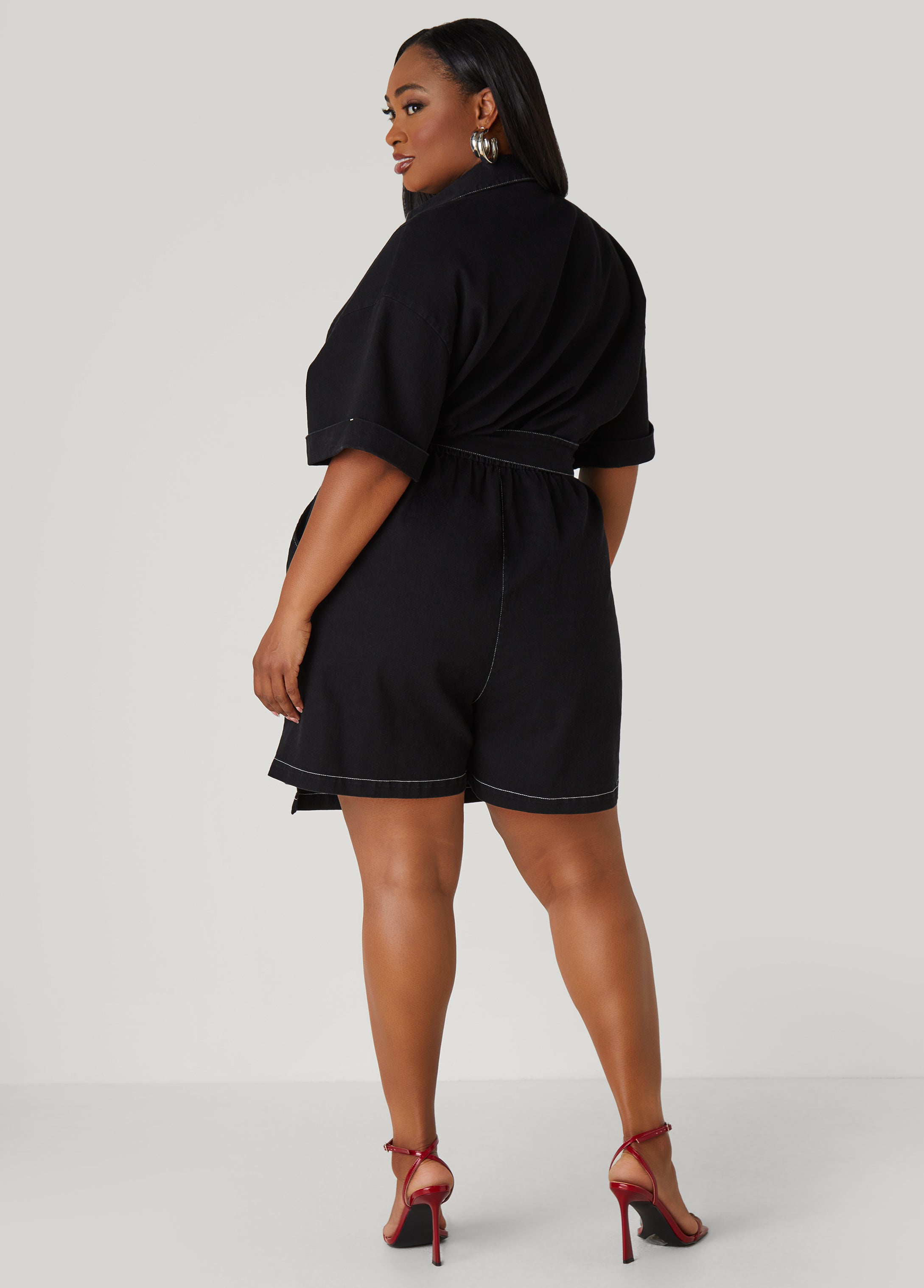 Faux Wrap Denim Romper