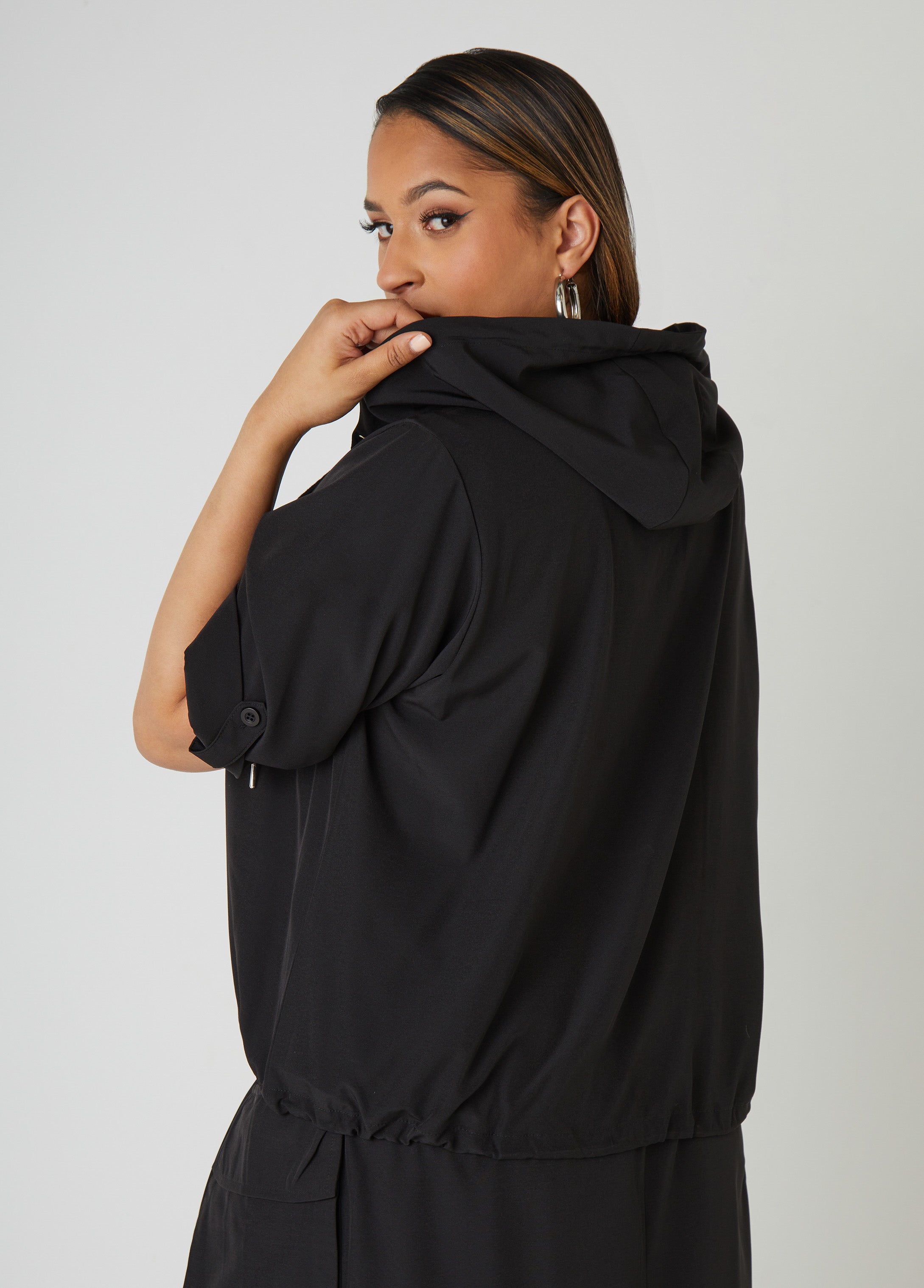 Hooded Drawstring Cargo Jacket