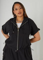 Hooded Drawstring Cargo Jacket
