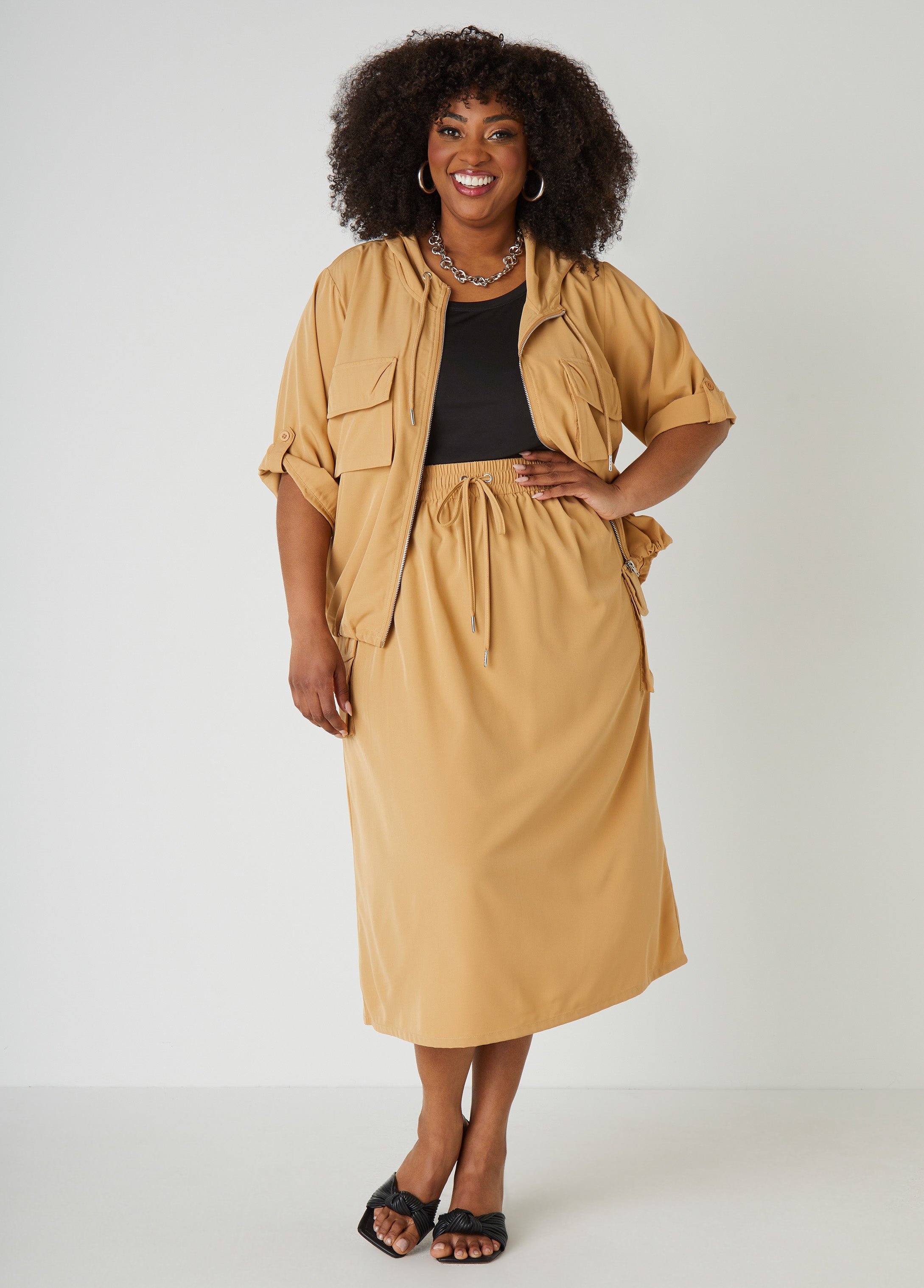 Hooded Drawstring Cargo Jacket