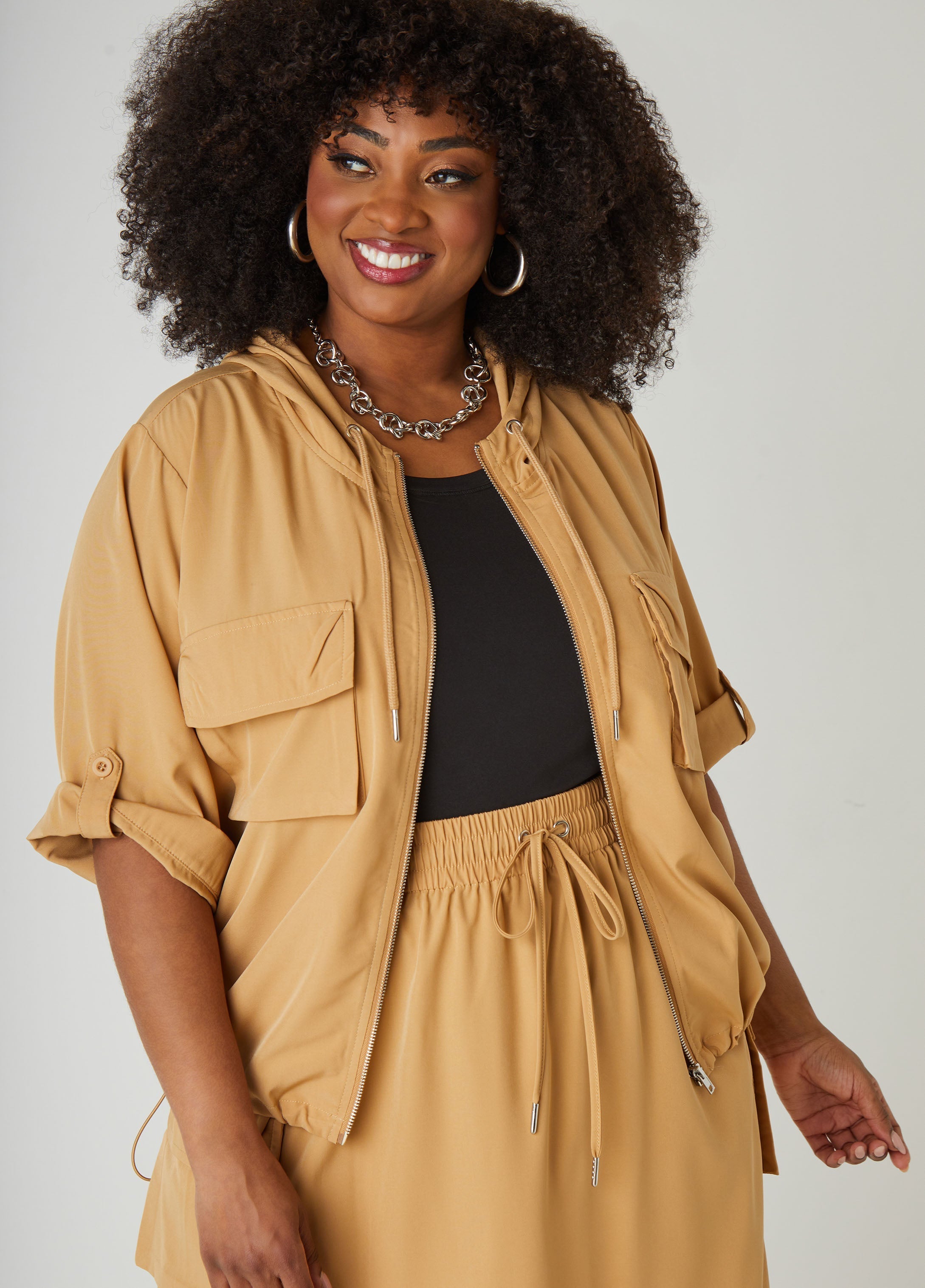 Hooded Drawstring Cargo Jacket