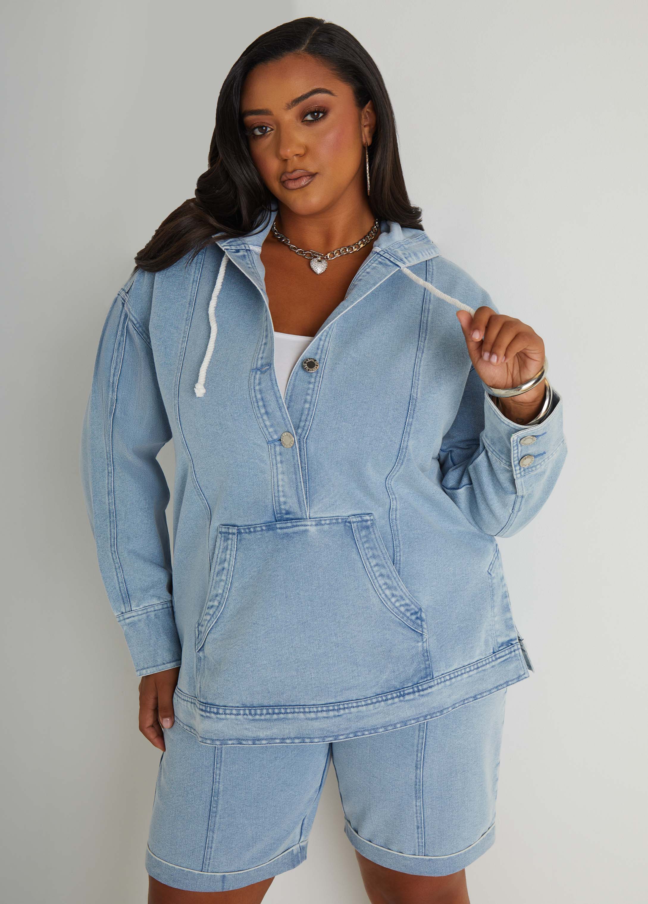 Hooded Denim Pullover