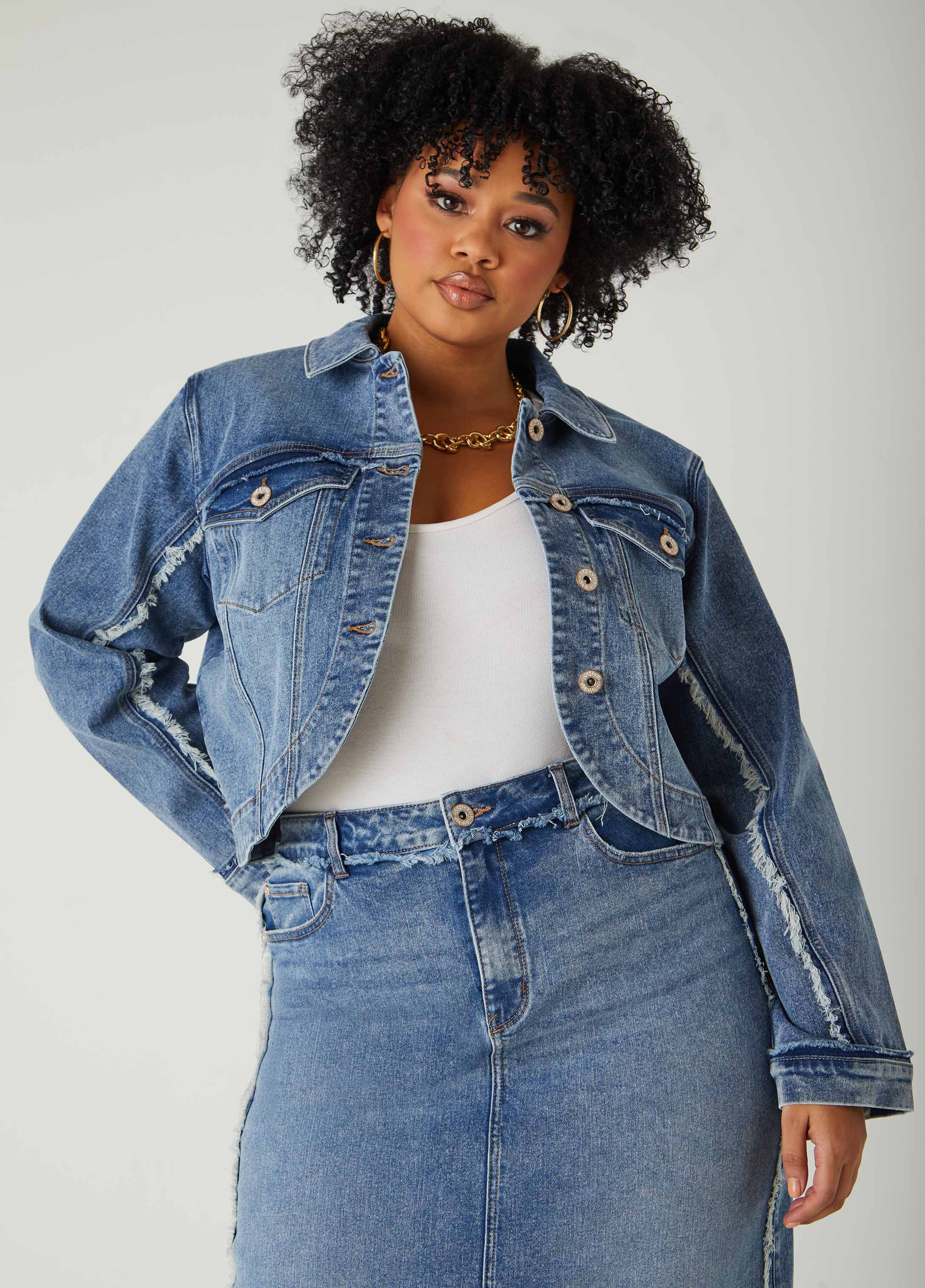 Frayed Cropped Denim Jacket
